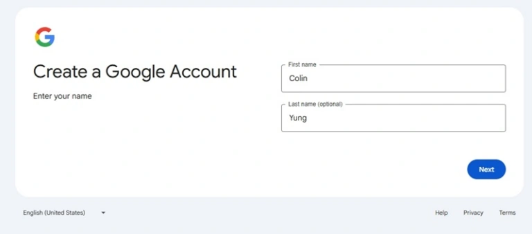 谷歌邮箱注册填写姓名