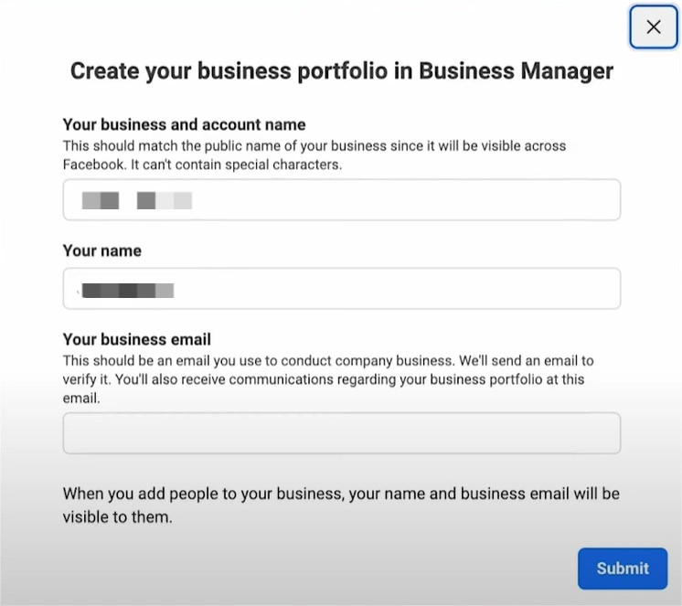 创建bm账号填写业务信息